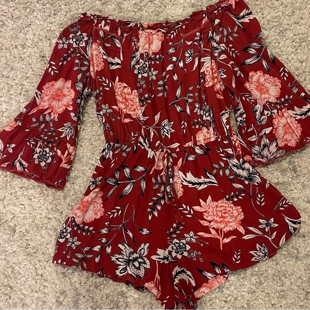red flower romper